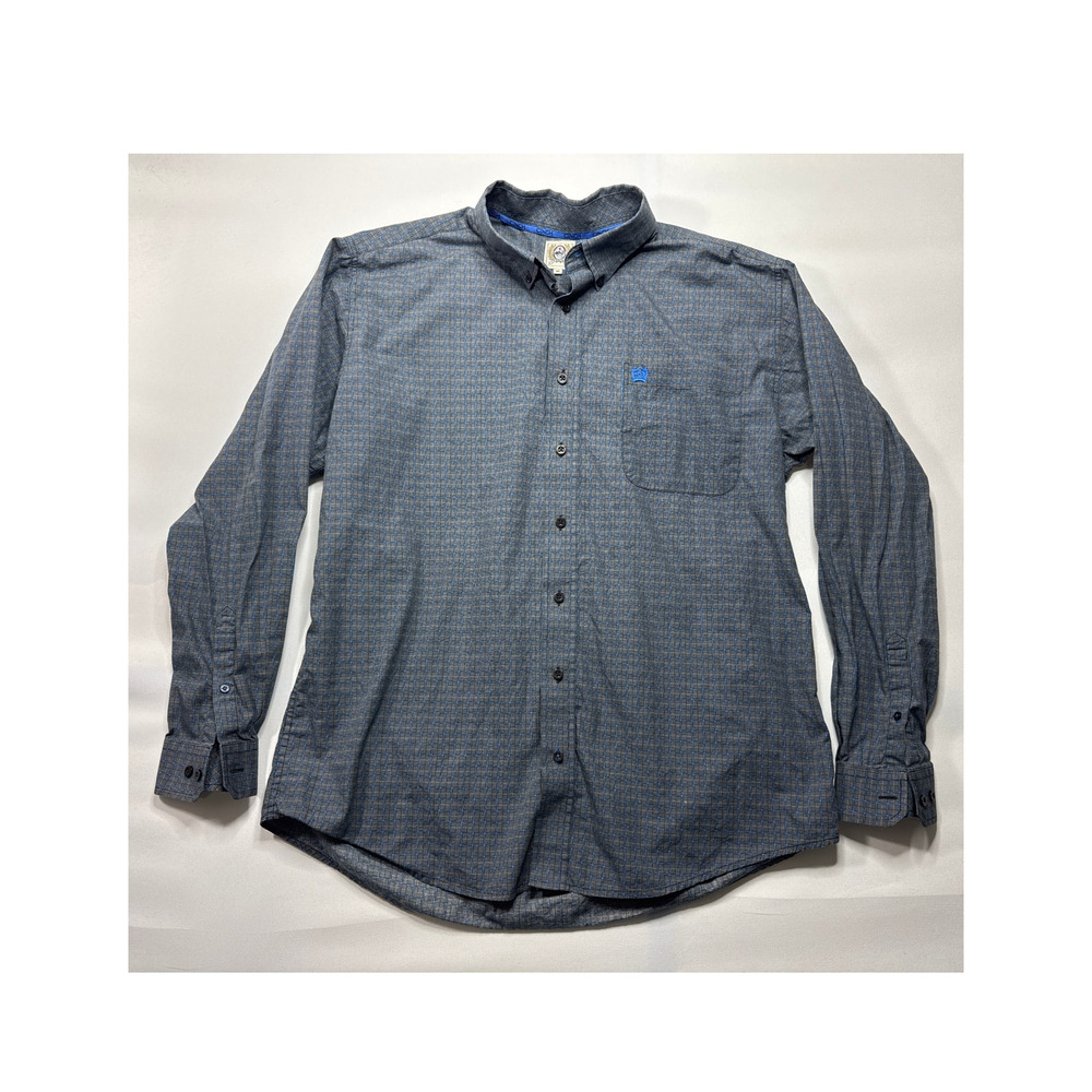 Cinch Men's Long Sleeve Gray Blue Geo Print Button Up Dress Shirt - Size M